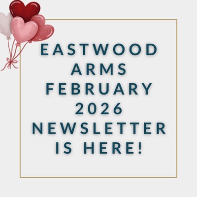 a blue background with the words eastwood arms apartments november 23 23 2020