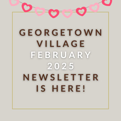 a brown background with the wordsgeorgstown village december 232013 is here