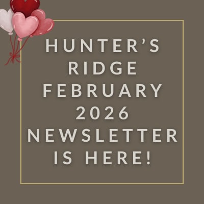 a yellow background with the words hunters ridge december 22 23 newsletter is
