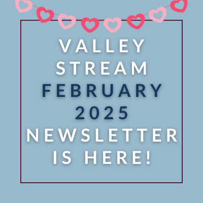 a white frame on a blue background with the words valley stream january 2024 newsletter