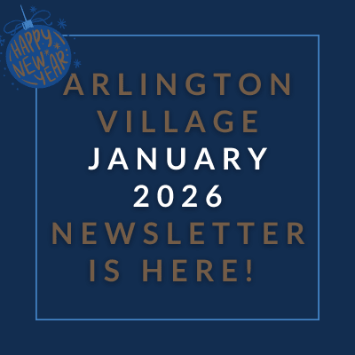 a blue background with the words arlington village september 23 newspaper is here