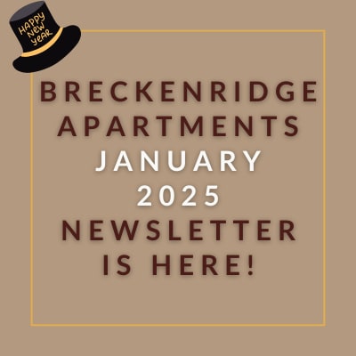 a red background with a white border and the words breakout apartments april 23 newsletter is here