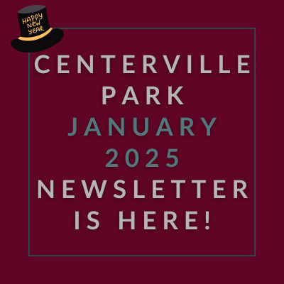 a brown background with a blue border and the words centerville park may 23 23 newspaper is
