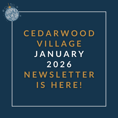 a blue background with the words cedarswood village november 2323