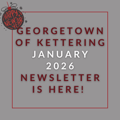 a gray background with a red border and the words georgetown of kettling august