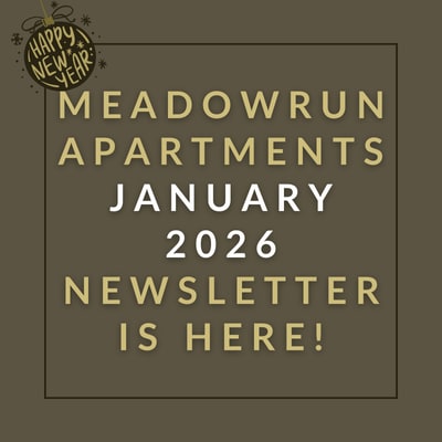 a sign that says meadowrun apartments april 22 23 newsletter is here