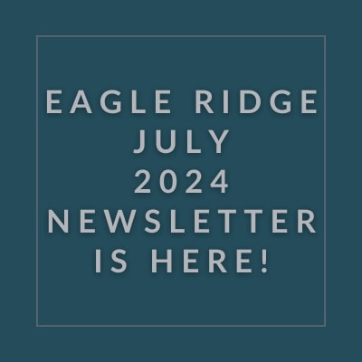 a red background with white text that says eagle ridge apartments april 23 2020 newsletter is here