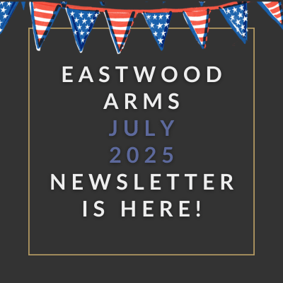A graphic announcing the Eastwood Arms February 2025 newsletter.