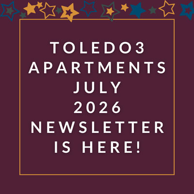 A newsletter cover for Toledo3 Apartments for February 2025.