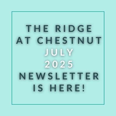 The image announces the availability of the Ridge at Chestnut July 2025 newsletter.