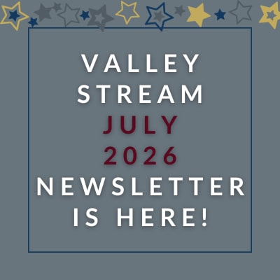 a white box with the words valley stream april 2024 newspaper is here