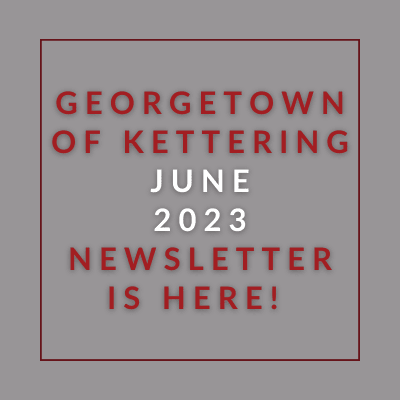 a red rectangle with the words georgetown of kiting june 23 23 newspaper is here