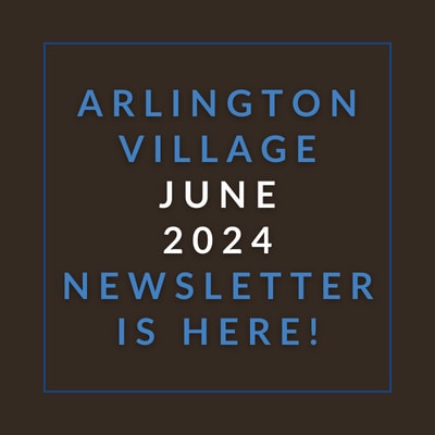 a blue background with the words arlington village april 23 newspaper is here