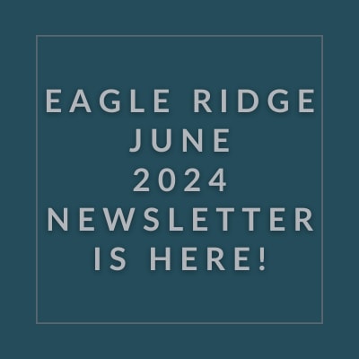 a red background with white text that says eagle ridge apartments april 23 2020 newsletter is here