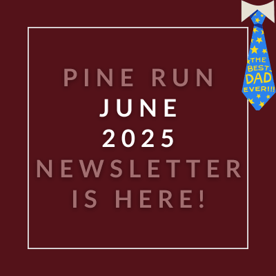 A newsletter announcement for the Pine Run event in February 2025.