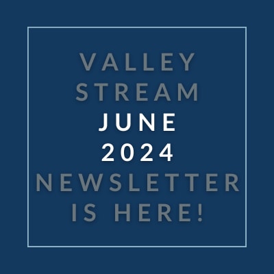 a grey background with a white border and the words valley stream august 23 newspaper is here