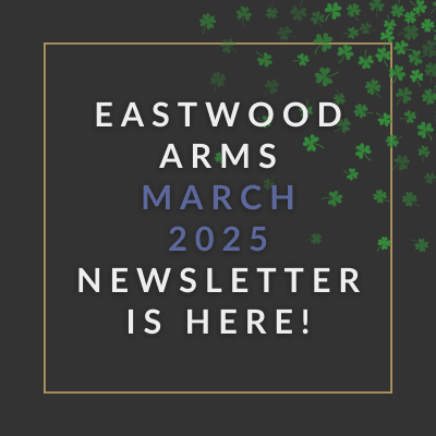 a blue background with the words eastwood arms apartments november 23 23 2020