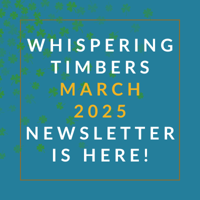 a yellow background with the text whispering timbers april 2024 is here