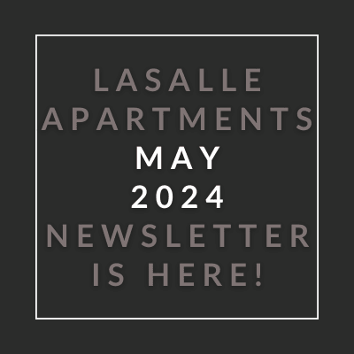a red background with white text that reads lasalle apartments july 23 2020 newsletter is here