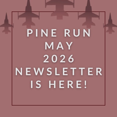A red square with white text announcing the Pine Run December 2024 Newsletter.