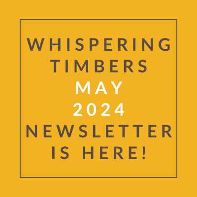 a brown background with a white border and the words ``whispering timbers june