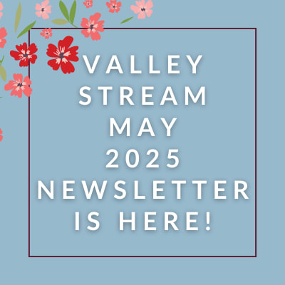 a white frame on a blue background with the words valley stream january 2024 newsletter