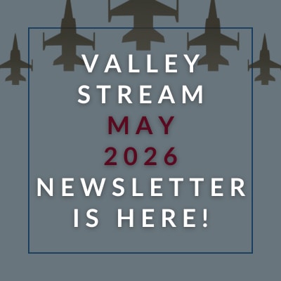 a white frame on a blue background with the words valley stream january 2024 newsletter