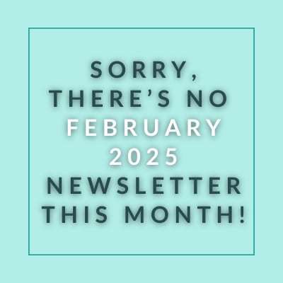 The image displays a message apologizing for the absence of a newsletter in February 2025.