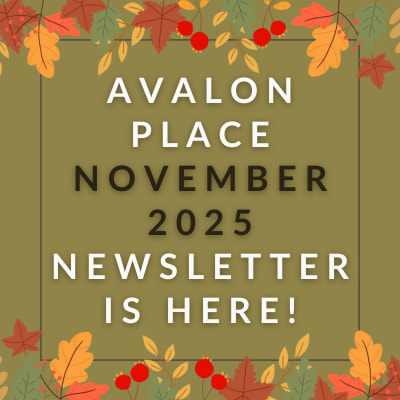 a sign that says avalon place april 22 23 newsletter is here