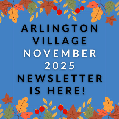 a blue background with the words arlington village april 23 newspaper is here