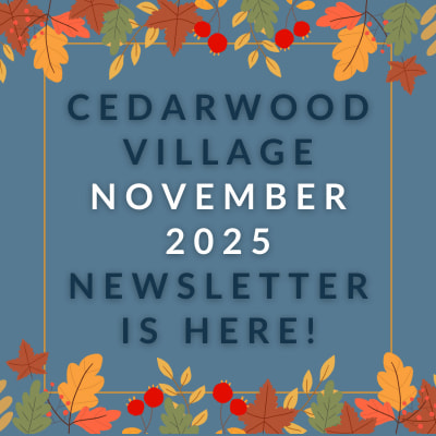 a blue background with the words cedarswood village july 23 23 newspaper is here
