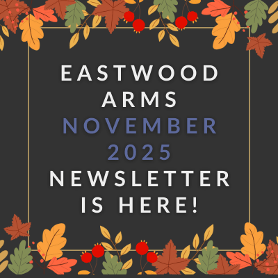 a blue background with the words eastwood arms apartments march 23 2020 newsletter is here