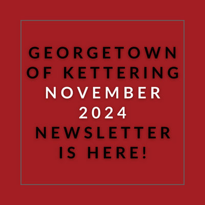 a gray background with a red border and the words georgetown of kettling august