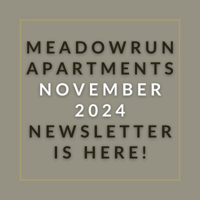 a sign that says meadowrun apartments april 22 23 newsletter is here