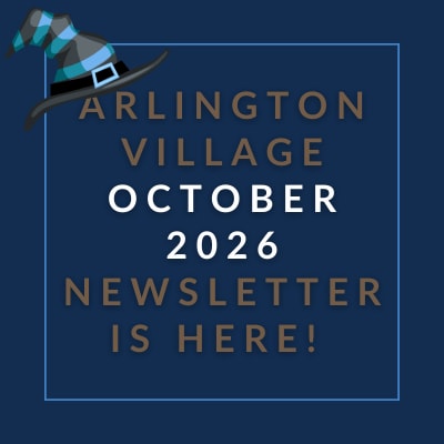 The image announces the Arlington Village February 2025 newsletter.