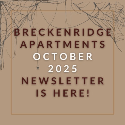 a red background with a white border and the words breakout apartments april 23 newsletter is here