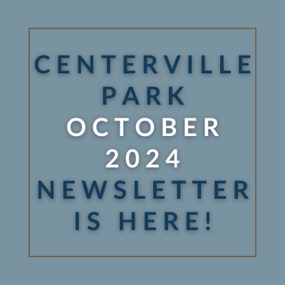 a brown background with a blue border and the words centerville park july 23,2013