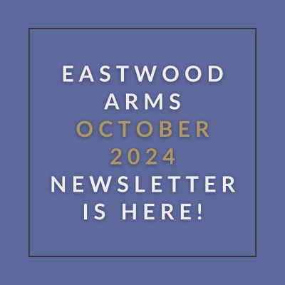a blue background with the words eastwood arms apartments february 23 23 newspaper is here