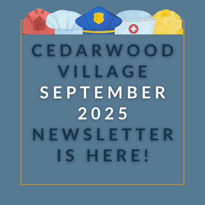 a blue background with the words cedarswood village october 2323 news