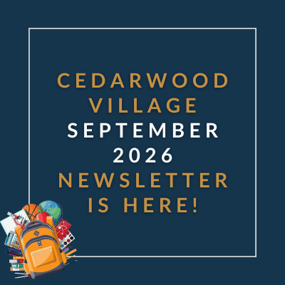a sign that reads cedarswood village february 2024 newsletter is here
