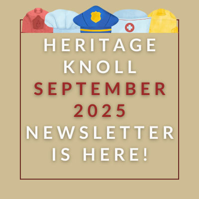 A poster announcing the Heritage Knoll September 2025 newsletter.