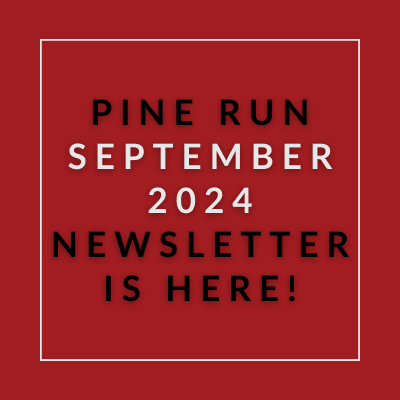 a pine run sign with the words pine run april 23 newsletter is here