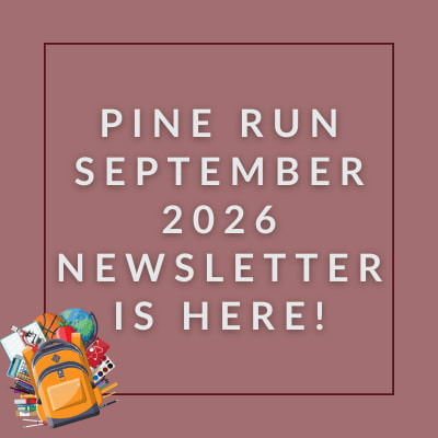 A newsletter announcement for Pine Run September 2026 with a backpack and school supplies.