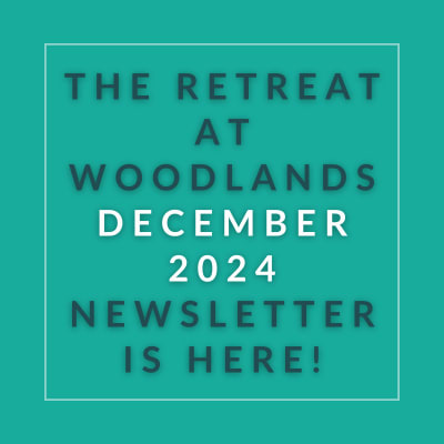 a aqua background with the words the retreat at woodlands november 2024