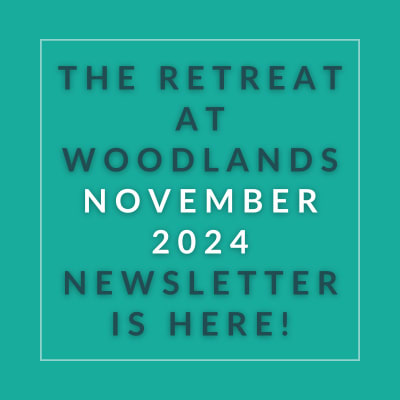 a aqua background with the words the retreat at woodlands november 2024