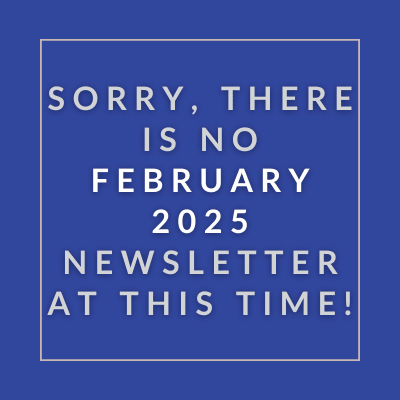 A blue square with white text announcing the Westminster January 2025 Newsletter.