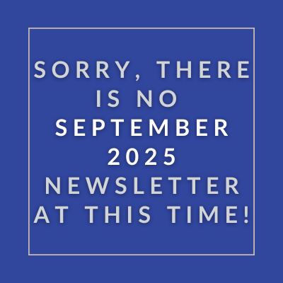A blue background with white text apologizing for the absence of a September 2025 newsletter.