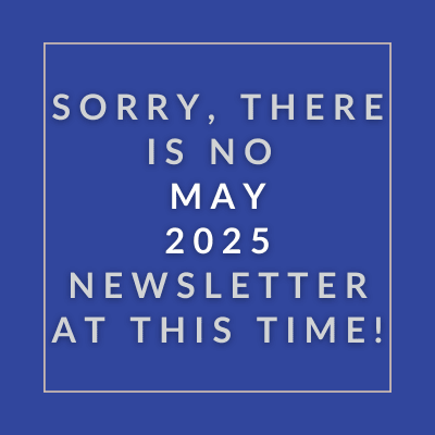 A blue square with white text announcing the Westminster April 2025 Newsletter.