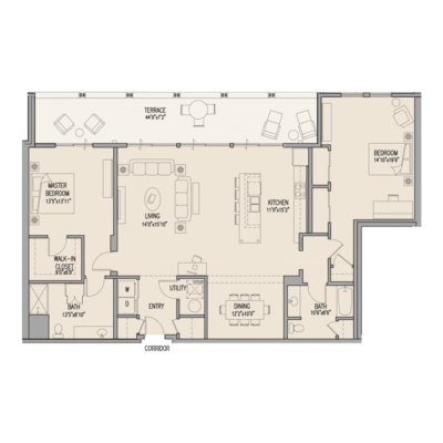 A floor plan of a house with a garage at the bottom.
