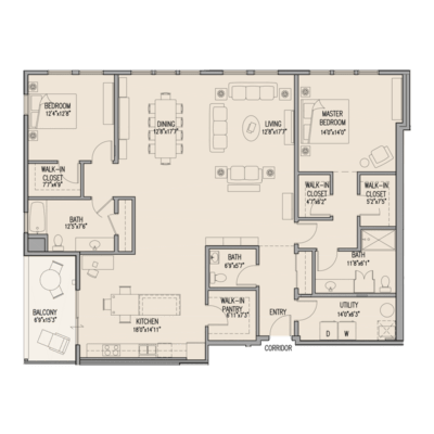 A floor plan of a house with labeled rooms such as Bedroom, Bathroom, Kitchen, and Dining Room.